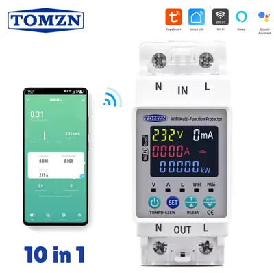 Tomzn TOMPD 63SW-63A WIFI Protector with Voltage Current and Leakage Protection (Mini 10in1) - image 1